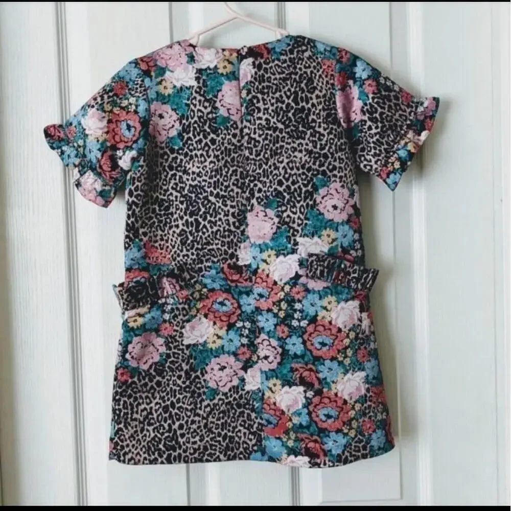 Crewcuts Girls Leopard Floral Party Dress Ruffled Sleeves 4T
